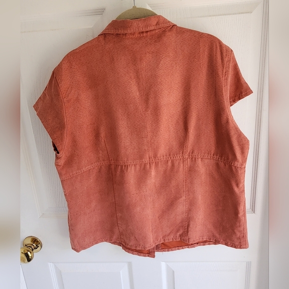 VINTAGE COTTON Ginny ULTRA SUEDE Rust Coloured Short Sleeve Button Down Shirt XL - Picture 2 of 5